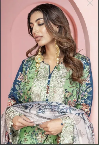 Pakistani Original Khaadi Stitched 3Pcs_ Jade Green 